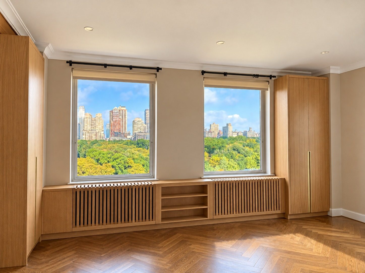 817 Fifth Avenue — room with custom radiator cabinetry and windows over Central Park