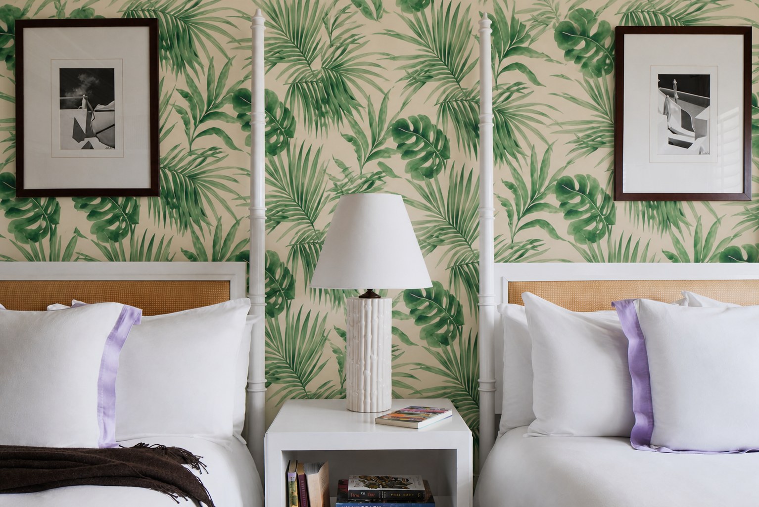 The Betsy Hotel — Classic Double room with twin beds and palm-leaf wallpaper
