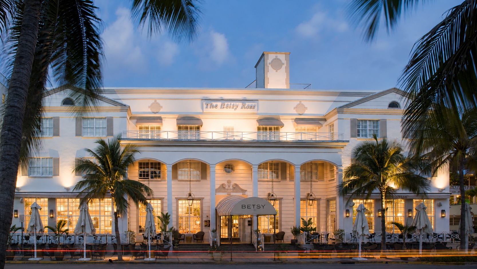 The Betsy Hotel on Ocean Drive, a Floridian-Georgian landmark among South Beach's Art Deco neighbors
