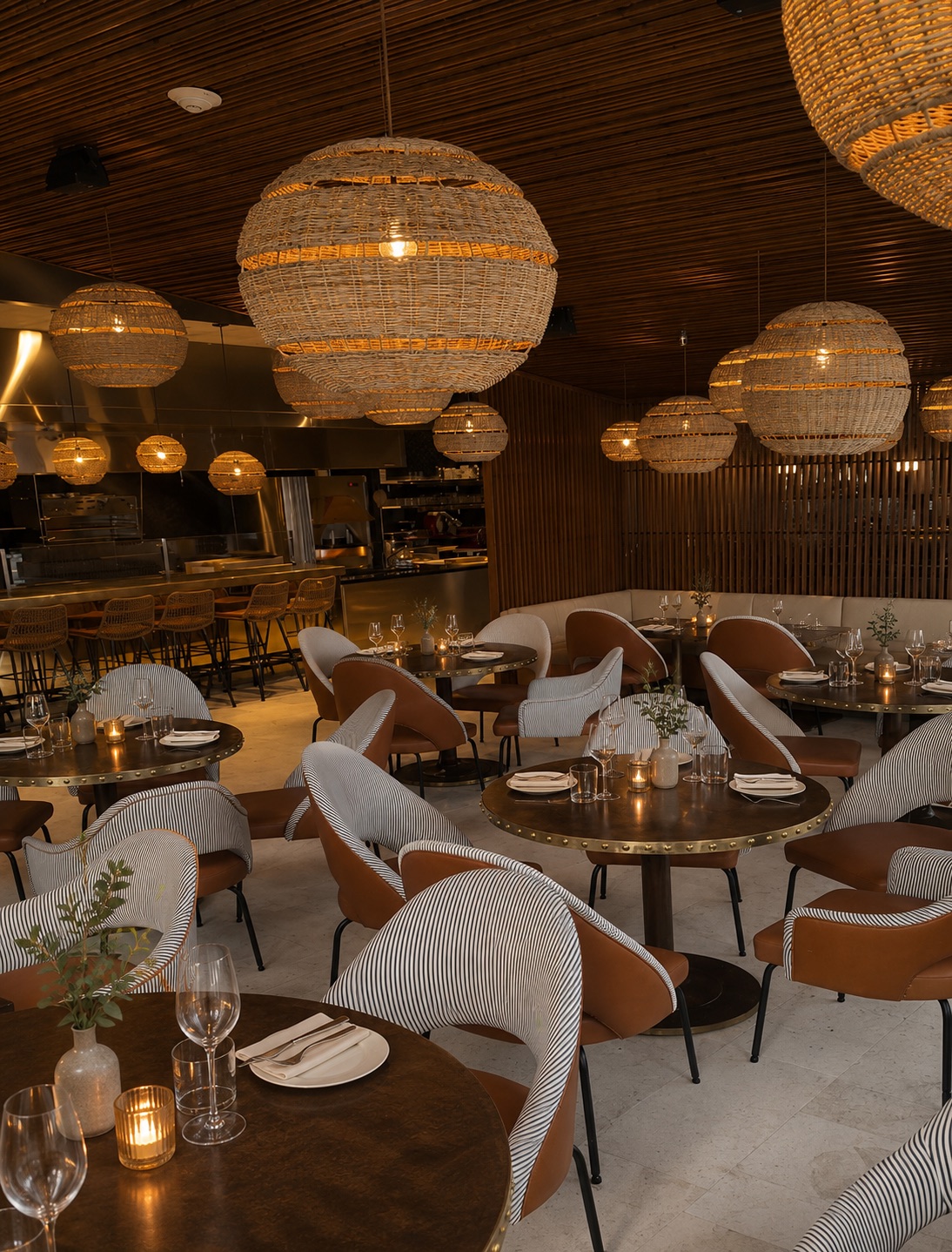 The Carlton Hotel — the restaurant with woven pendant lighting, South Beach, Miami